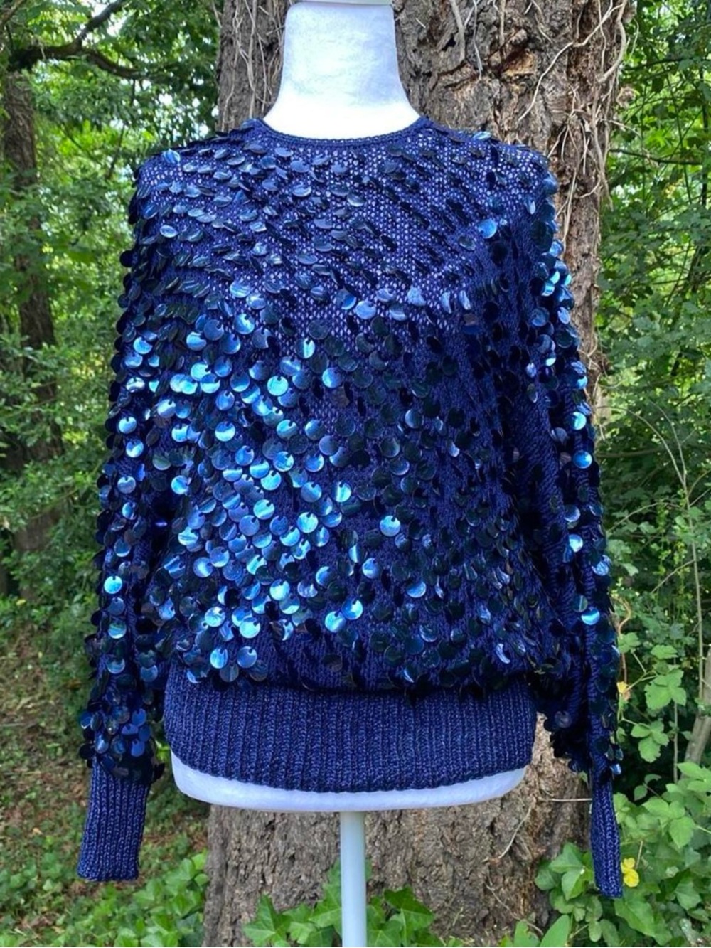 Vintage 90s Blue Sequin Mermaid Sweater